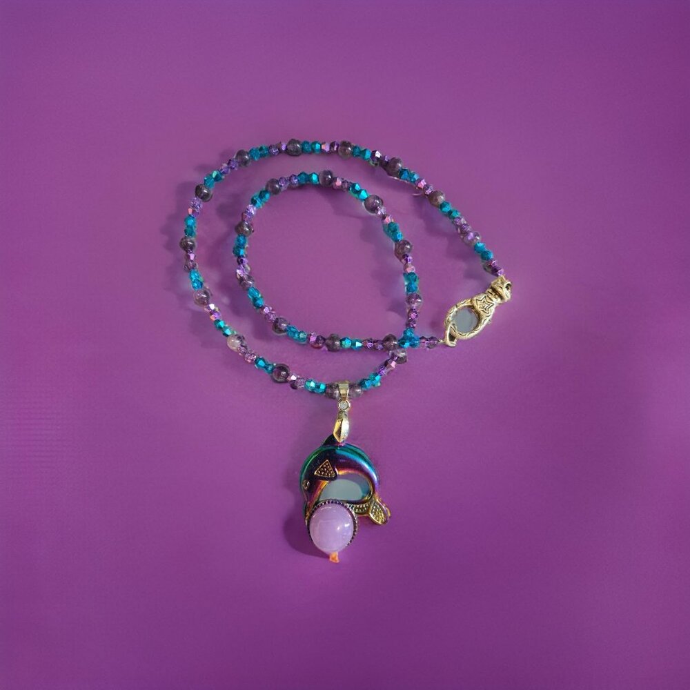 Moonstone Dolphin Necklace  20 in handmade